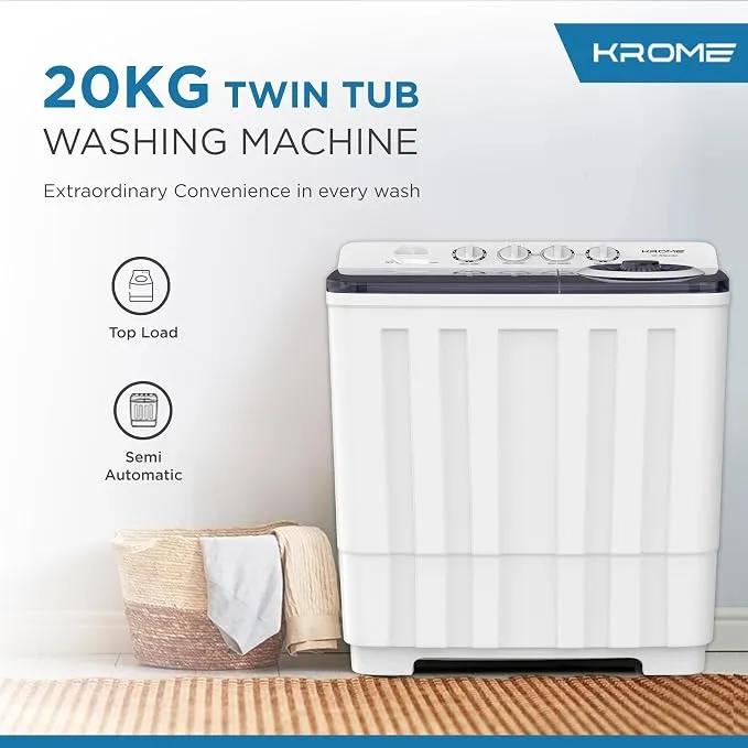 Krome 20KG Twin Tub Washing Machine – KR-WSA200K