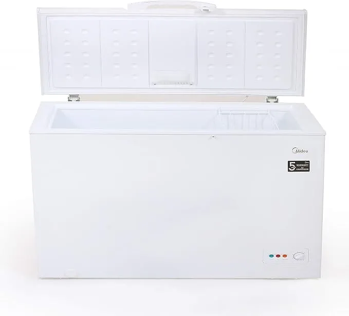 Midea HS543C 540L Chest Freezer with 543L Gross Capacity, 418L Net Capacity, Mechanical Temperature Control, Fast Freezing, LED Light, Built-In Stabilizer, Child Lock, Removable Basket, White