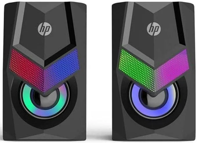 HP DHE-6000 RGB Mini Stereo Gaming Speakers, 2.0 Channel Wired Multimedia Speakers with RGB Backlight, 6W RMS, 3.5mm AUX, USB Powered, Black 2