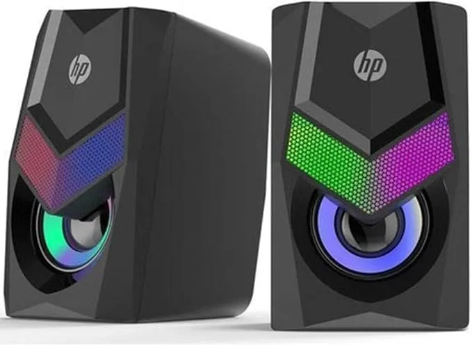 HP DHE-6000 RGB Mini Stereo Gaming Speakers, 2.0 Channel Wired Multimedia Speakers with RGB Backlight, 6W RMS, 3.5mm AUX, USB Powered, Black 3
