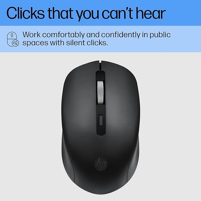 HP S1000 Plus Wireless Mouse, Black, 2.4GHz Wireless, 1600 DPI Optical Sensor, 3 Adjustable DPI Levels, Nano USB Receiver, Silent Clicks