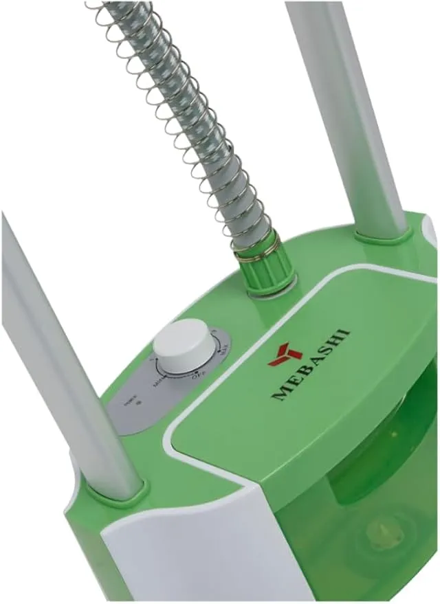 MEBASHI Garment Steamer |JAPAN |2.5L Capacity, Removable Water Tank, Heat Resistant Plate, Foldable Rack with Pant Clip, Integrated Hanger, Telescopic Design, Rolling Casters (ME-GST1001) (Green)| 4