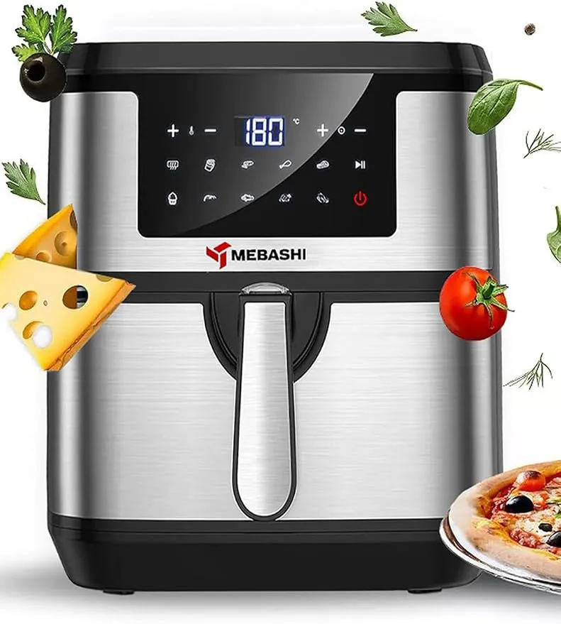 MEBASHI Air Fryer, 7.5L Capacity, LED Touch Screen,Black Silver Air Fryer, Air Cooking Machine, 10 Pre-Set Cooking Machine (ME-AF969)(1600-1800W)