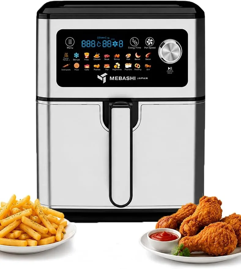 MEBASHI Air Fryer, 7L Capacity, Stainless Steel, 18 Pre-set Programs, 1550-1850W, Digital Display (ME-AF973)