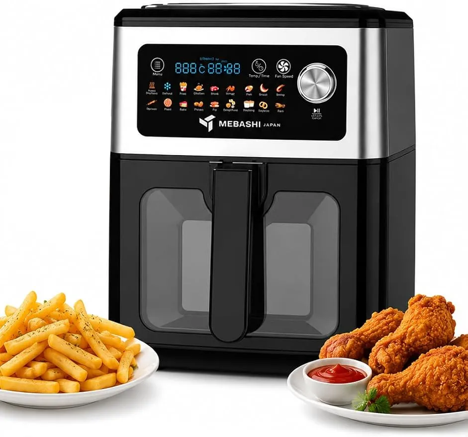 MEBASHI Air Fryer, 7L Capacity, Digital Display,1550-1850W, 18 Pre-Set Programs, Black (ME-AF980)