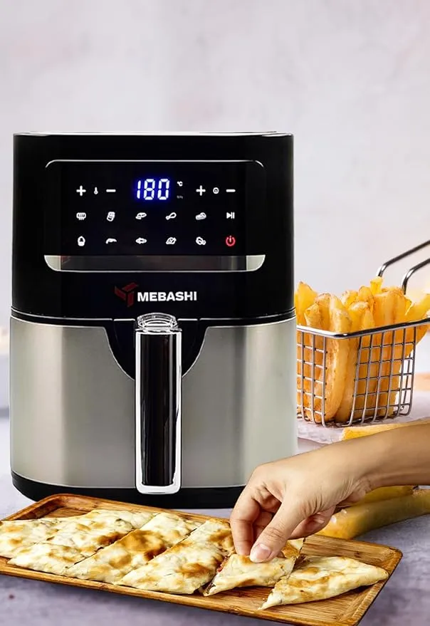 MEBASHI Air Fryer, 1600W 4.5L Capacity, Air Fryer Digital Display, 10 Pre-Set Cooking Programs, Non-Stick Coated Pot, Black Steel (ME-AF984)