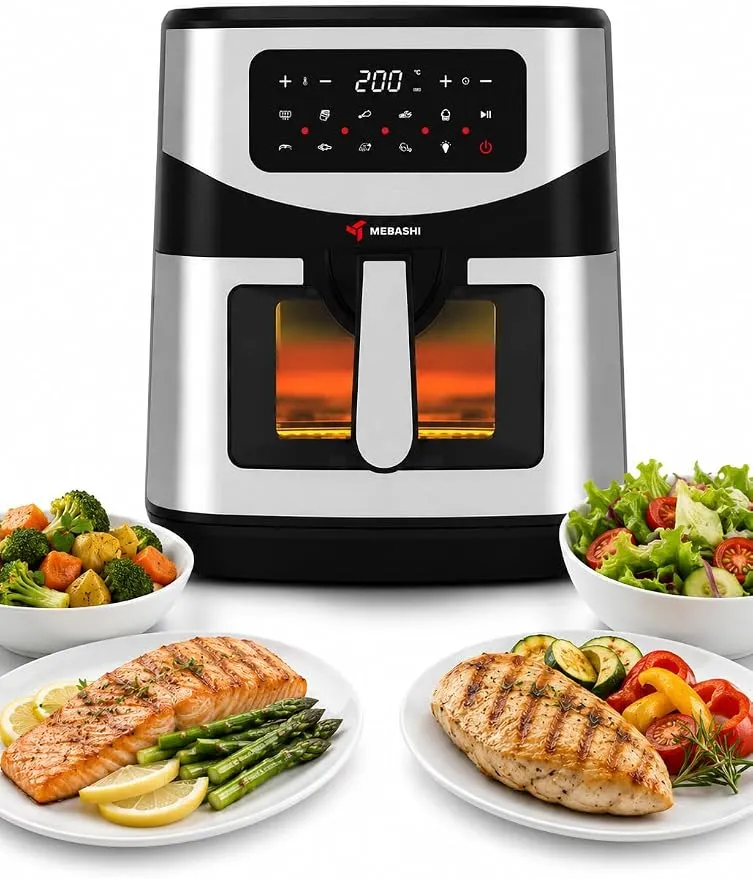 MEBASHI Air Fryer, 9.2 L Capacity, Digital Touch Screen,1800W, Glass Window, Black Steel (ME-AF985)
