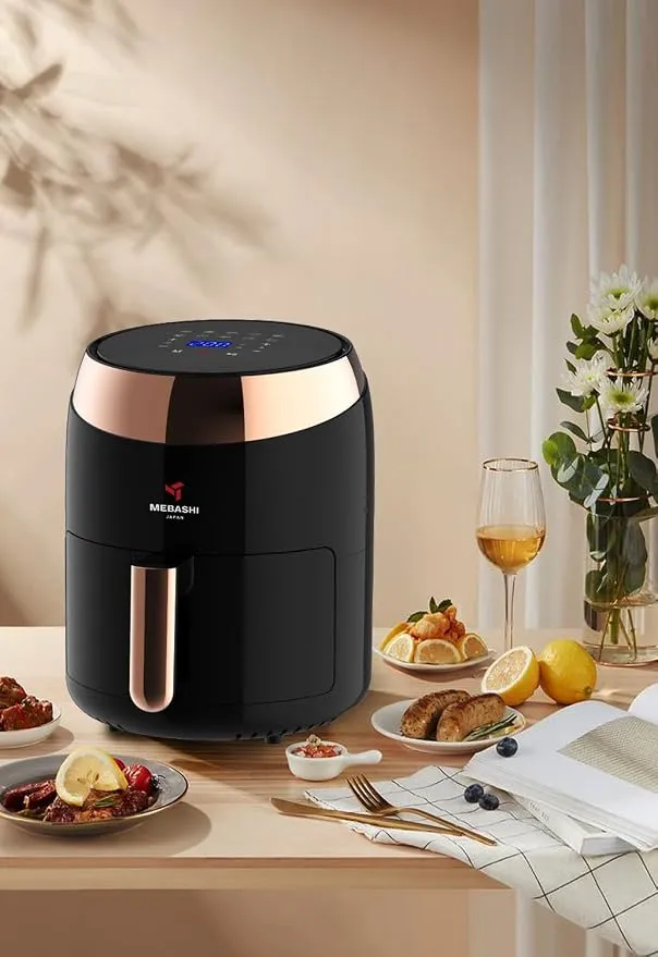 MEBASHI Air Fryer with Digital Touch Screen, 1400W 3.5L Capacity, Timer and Temprature Control, 10 Pre-Set Cooking Programs (ME-AF988) (Black) 3