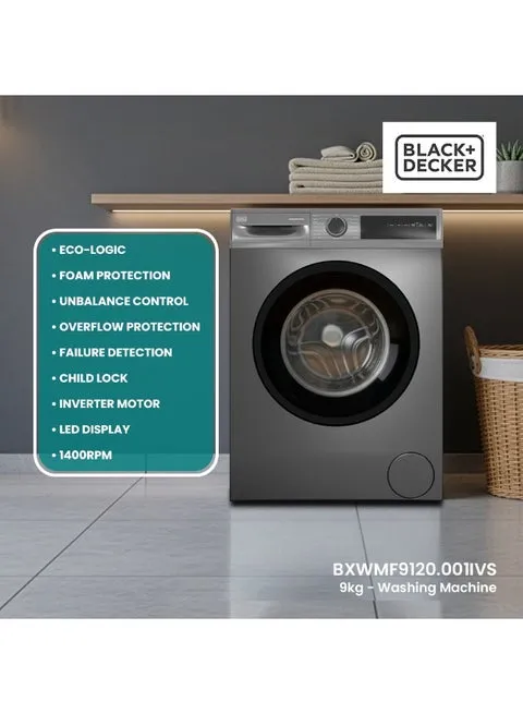 9kg Front Load Washing Machine, Inverter Motor, 1200 RPM, 15 Programs, LED Display, Child Lock 9 kg 2200 W BXWMF9120.001IVS Dark Grey 3