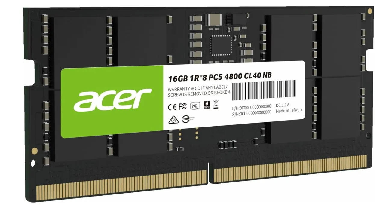 Acer SD200 16GB DDR5 4800MHz CL40 1.1V 1R*8 SO-DIMM Laptop Memory 2