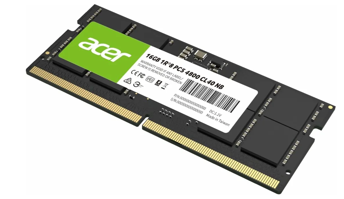 Acer SD200 16GB DDR5 4800MHz CL40 1.1V 1R*8 SO-DIMM Laptop Memory 3