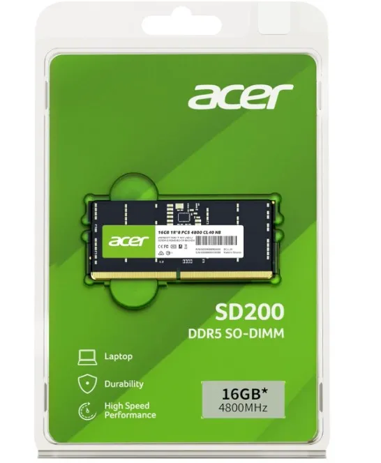 Acer SD200 16GB DDR5 4800MHz CL40 1.1V 1R*8 SO-DIMM Laptop Memory 4