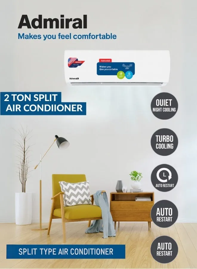 Admiral 2.0 Ton Rotary 2 Star Split Air Conditioner ADS24T3T3CPCA – 24000 BTU, T3 Rotary Compressor, Gold Fin Technology, Fast Cooling, Low Noise