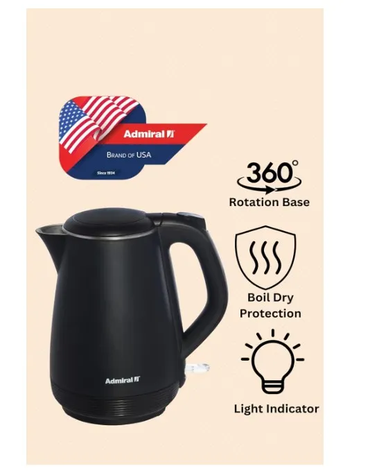Admiral Electric Kettle 1L, With Open Lid Opening Function, Double Layered, Boil Dry Protection, Black, 1 Year Warranty, ADKT170GSS3. 3
