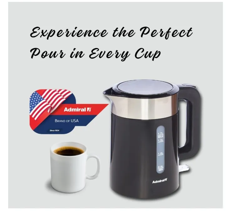Admiral Electric Kettle, 2200W Power, 1.7L,with Boil Dry Protection, Auto Lid Open & Auto Shut Off Function, Perfect for Beverages, Black, ADBK17P. 3