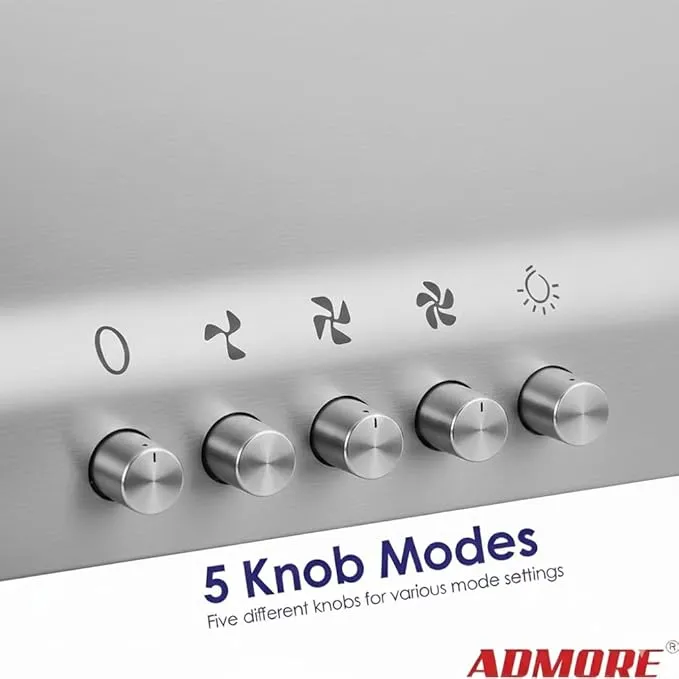 Admore 90cm Cooker Hood Stainless Steel A-KH90S – Under Cabinet Convertible Kitchen Hood, Twin Motor, LED Light, 3 Speed Control, Aluminum Mesh Filter 3