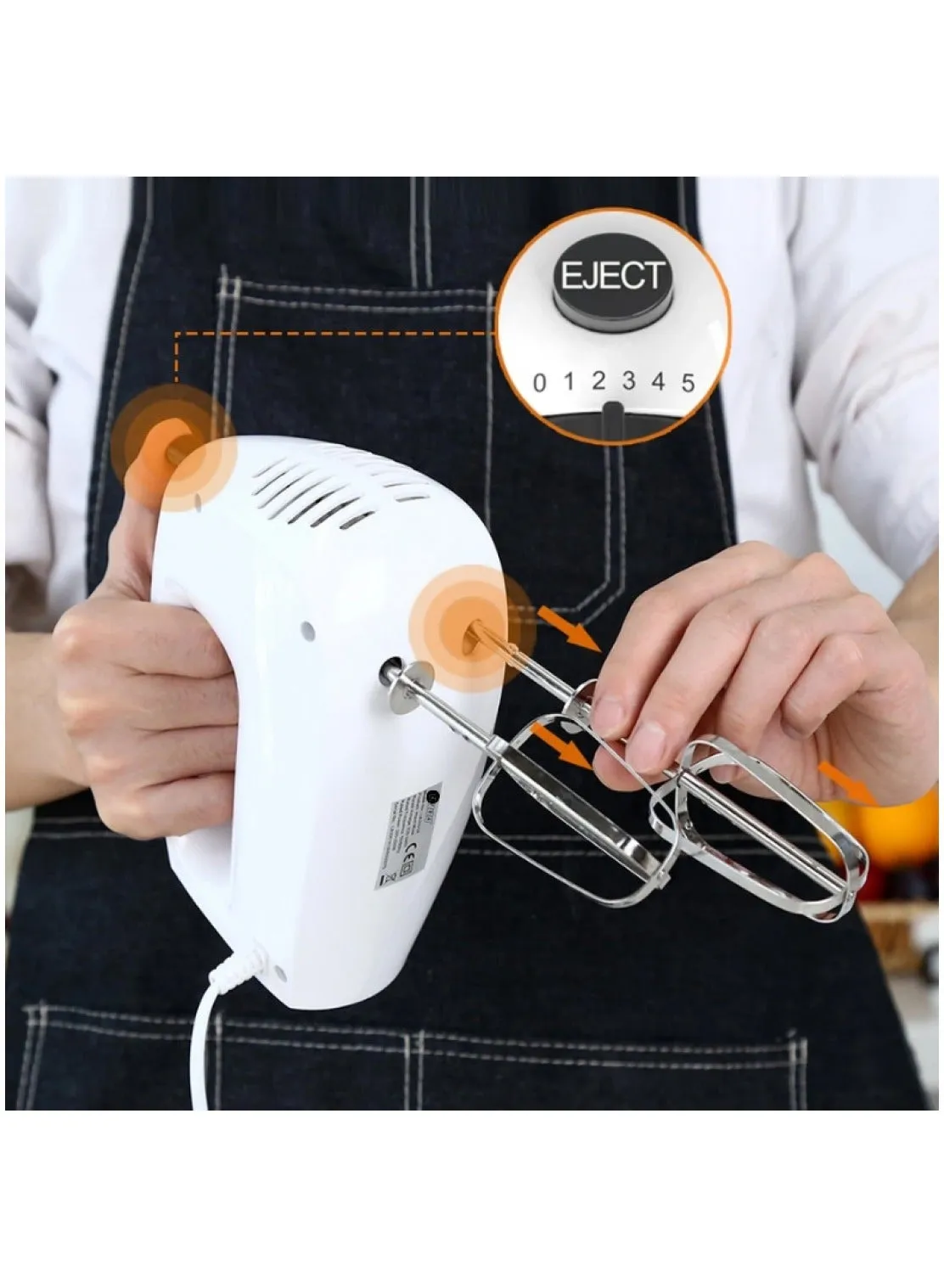 Afra 250W Hand Mixer AF-250HMWT – 5 Speed Settings, Turbo Function, Stainless Steel Beaters & Dough Hooks, Electric Kitchen Mixer 3