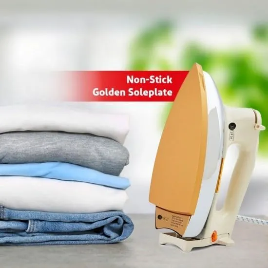 Afra Automatic Dry Iron 2kg with Non-Stick Soleplate, Gold Teflon Coating, 6 Temperature Settings, Auto Cut-Off, Heat Distribution, Ergonomic Handle, White – AF-2000DIWH 2