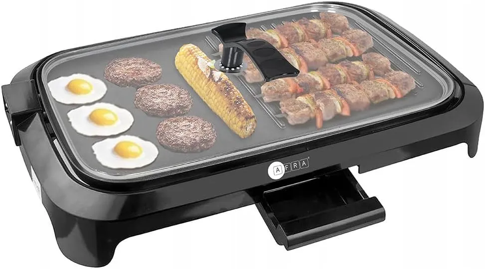AFRA Electric BBQ Grill 1600W, Indoor & Outdoor Portable Grill, Adjustable Thermostat, Smoke-Free Barbeque with Overheat Protection – AF-1600BQBK