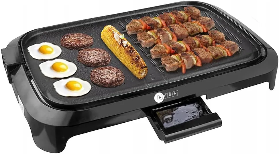 AFRA Electric BBQ Grill 1600W, Indoor & Outdoor Portable Grill, Adjustable Thermostat, Smoke-Free Barbeque with Overheat Protection – AF-1600BQBK