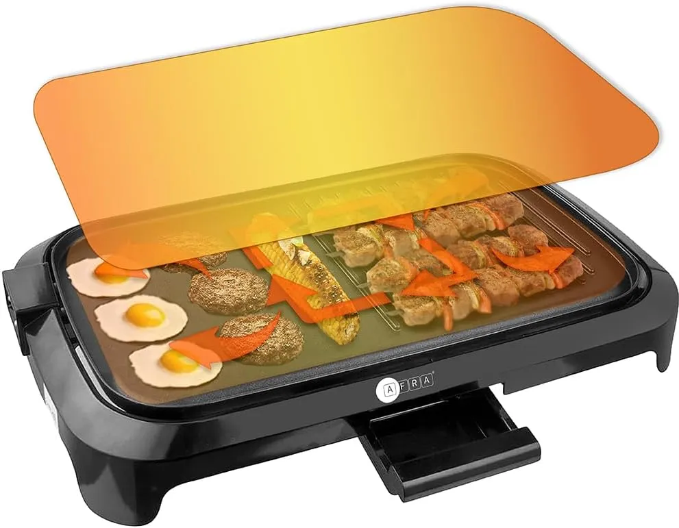 AFRA Electric BBQ Grill 1600W, Indoor & Outdoor Portable Grill, Adjustable Thermostat, Smoke-Free Barbeque with Overheat Protection – AF-1600BQBK 3