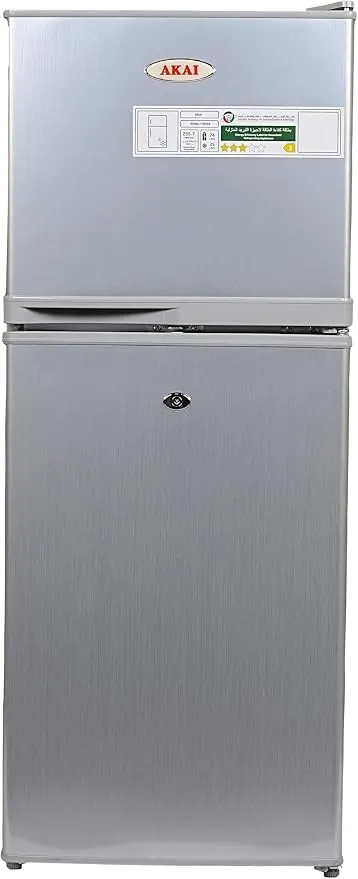 Akai 175L Double Door Top Mount Refrigerator with Freezer Compartment, Toughened Glass Shelves, Multi Air Flow Cooling, Retractable Shelves, Silver – RFMA178HS6