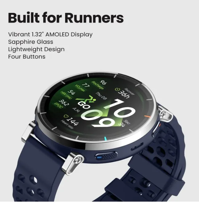 Amazfit Active 3 Premium GPS Running Smart Watch, 1.32" AMOLED Sapphire Display, 12-Day Battery, 4GB Storage, Offline Maps, 170+ Workout Modes, 5 ATM, Heart Rate & Fitness Tracker for Android & iPhone