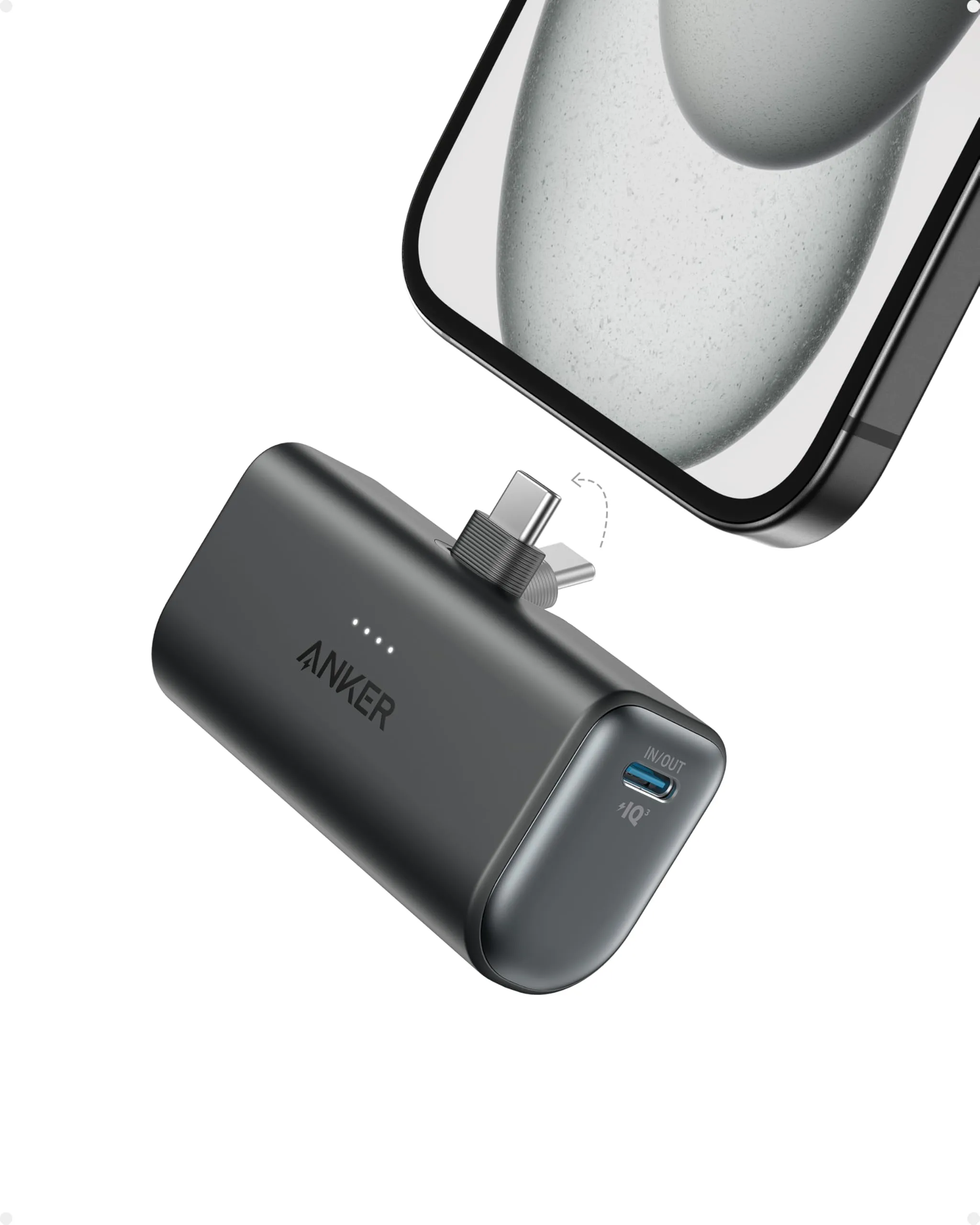 Anker Nano Power Bank, Mini Portable Charger with Built-In Foldable USB-C Connector, 5,000mAh Battery Pack 22.5W, For iPhone 16/15 Series, Samsung, Huawei, iPad, AirPods, Xiaomi, Vivo, Oppo and More