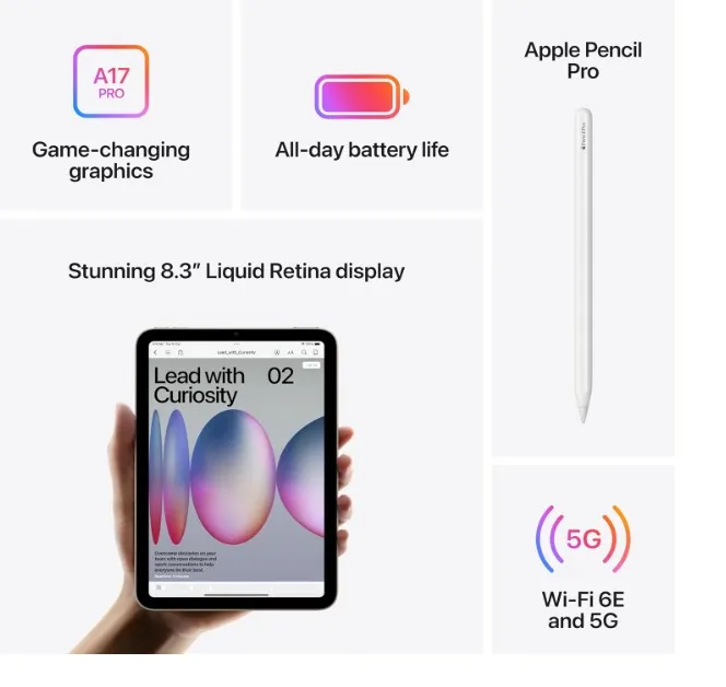 Apple iPad mini (7th Generation, 2024) Wi-Fi + Cellular 128GB – Space Grey TDRA Version 3