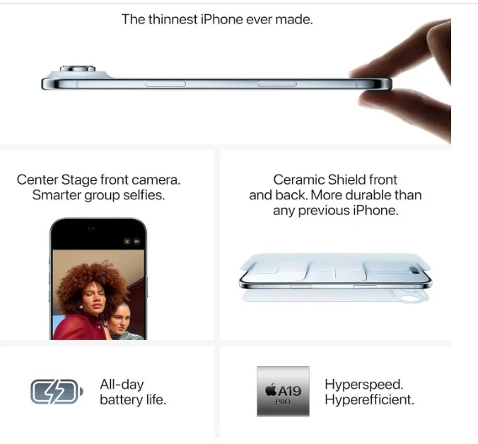 Apple iPhone Air 512 GB: Thinnest iPhone Ever, 6.5-inch Display with ProMotion up to 120Hz, Powerful A19 Pro Chip, Center Stage Front Camera, All-Day Battery Life; Cloud White - TDRA Version 3