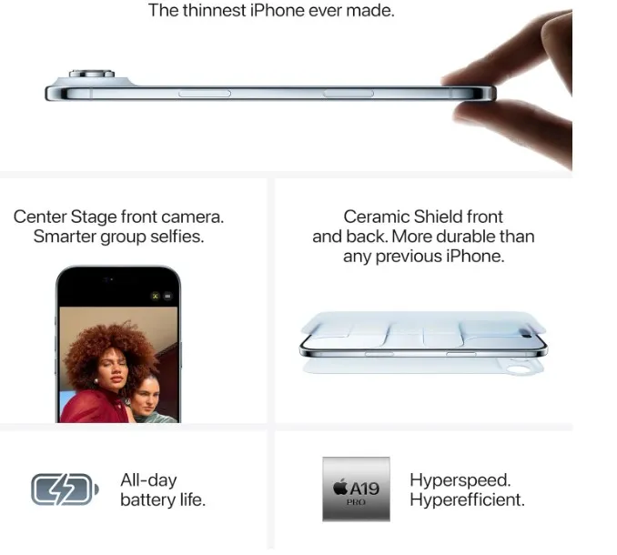 Apple iPhone Air 256 GB: Thinnest iPhone Ever, 6.5-inch Display with ProMotion up to 120Hz, Powerful A19 Pro Chip, Center Stage Front Camera, All-Day Battery Life; Sky Blue (TDRA Version) 4