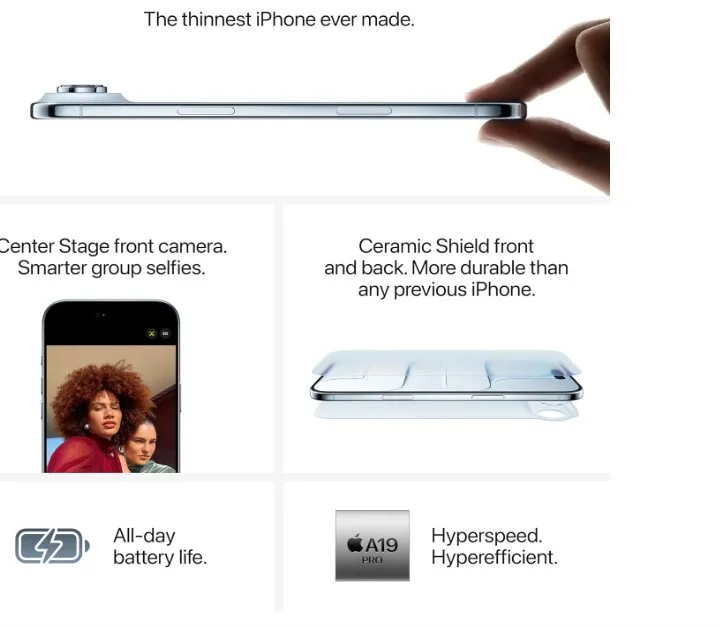 Apple iPhone Air 256 GB: Thinnest iPhone Ever, 6.5-inch Display with ProMotion up to 120Hz, Powerful A19 Pro Chip, Center Stage Front Camera, All-Day Battery Life; Cloud White - TDRA Version 4
