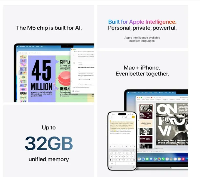 Apple MacBook Air  Laptop with M5 chip: AI and Apple Intelligence, 16GB Unified Memory, 512GB SSD Storage, 12MP Center Stage Camera; ;English 5