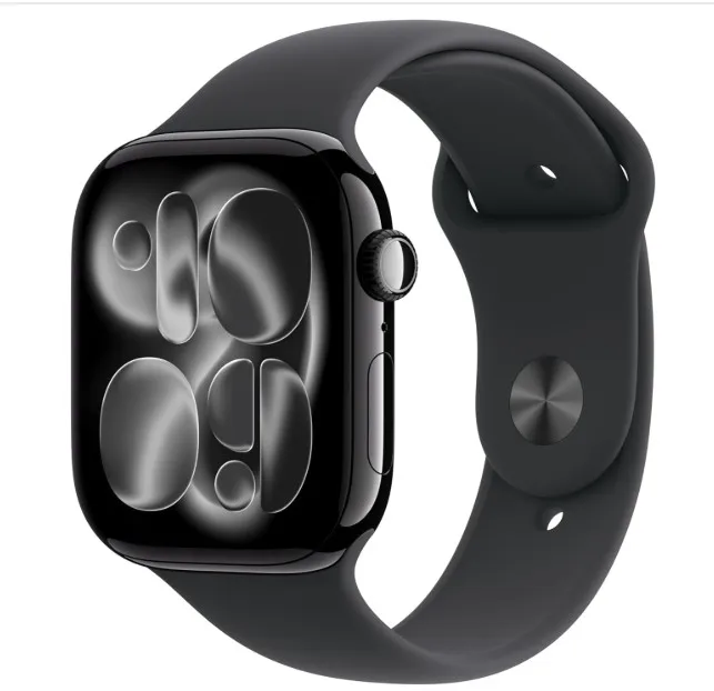 Apple Watch Series 11 GPS 46mm Smartwatch with Jet Black Aluminium Case with Black Sport Band S/M. Sleep Score, Fitness Tracker, Health Monitoring, Always-On Display, Water Resistant