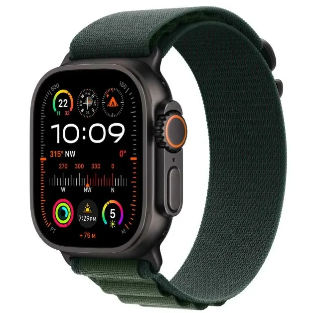 Apple Watch Ultra 2 GPS + Cellular 49mm Smartwatch, Sports Watch with Black Rugged Titanium Case and Dark Green Alpine Loop - M. Fitness Tracker, Precision GPS, Extra-Long Battery Life, Carbon Neutral