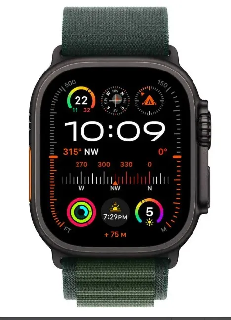 Apple Watch Ultra 2 GPS + Cellular 49mm Smartwatch, Sports Watch with Black Rugged Titanium Case and Dark Green Alpine Loop - M. Fitness Tracker, Precision GPS, Extra-Long Battery Life, Carbon Neutral