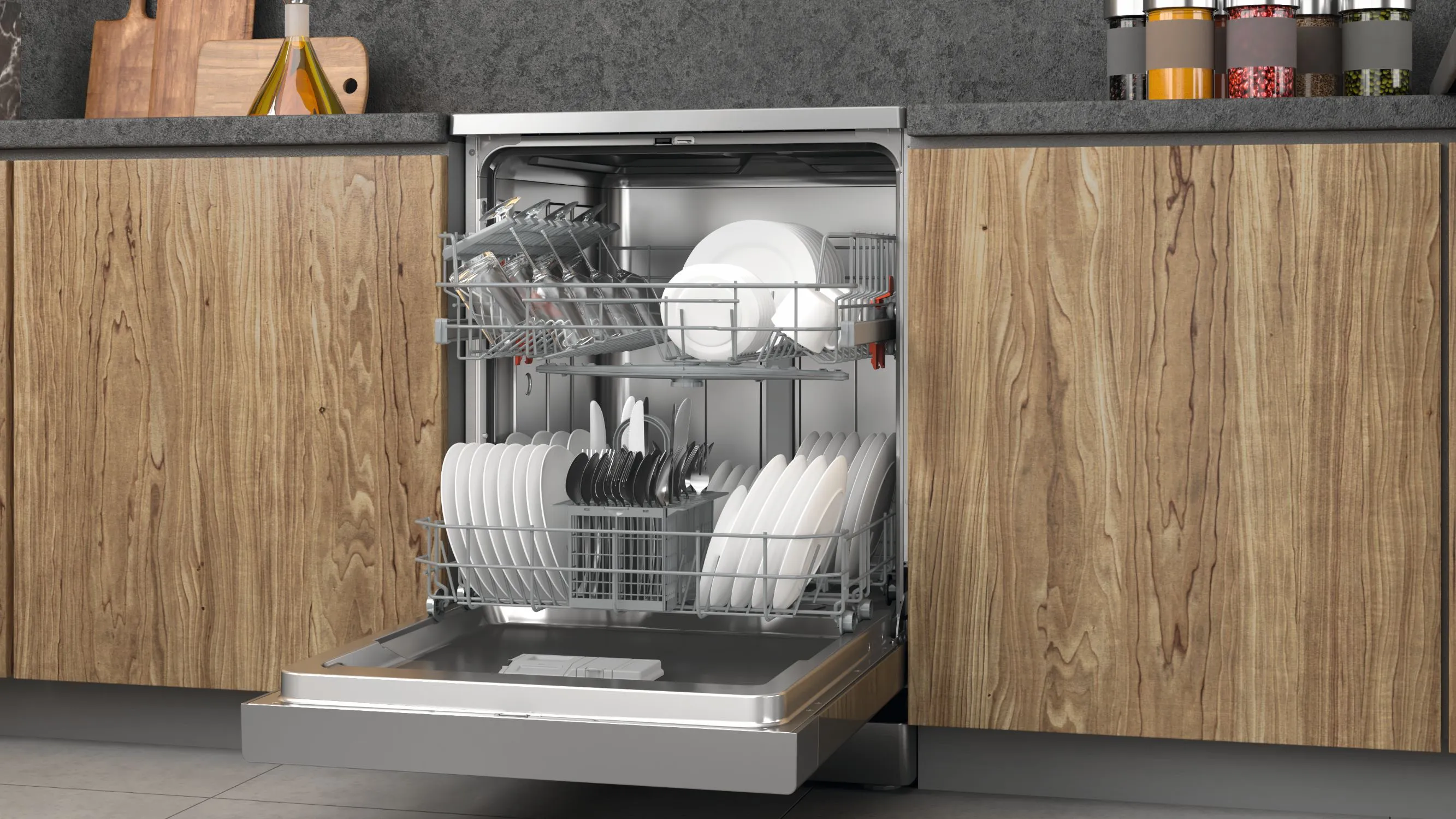 Ariston Freestanding Dishwasher 60cm, 13 Place Settings – LFC2B19XUK (Grey/Inox) 5