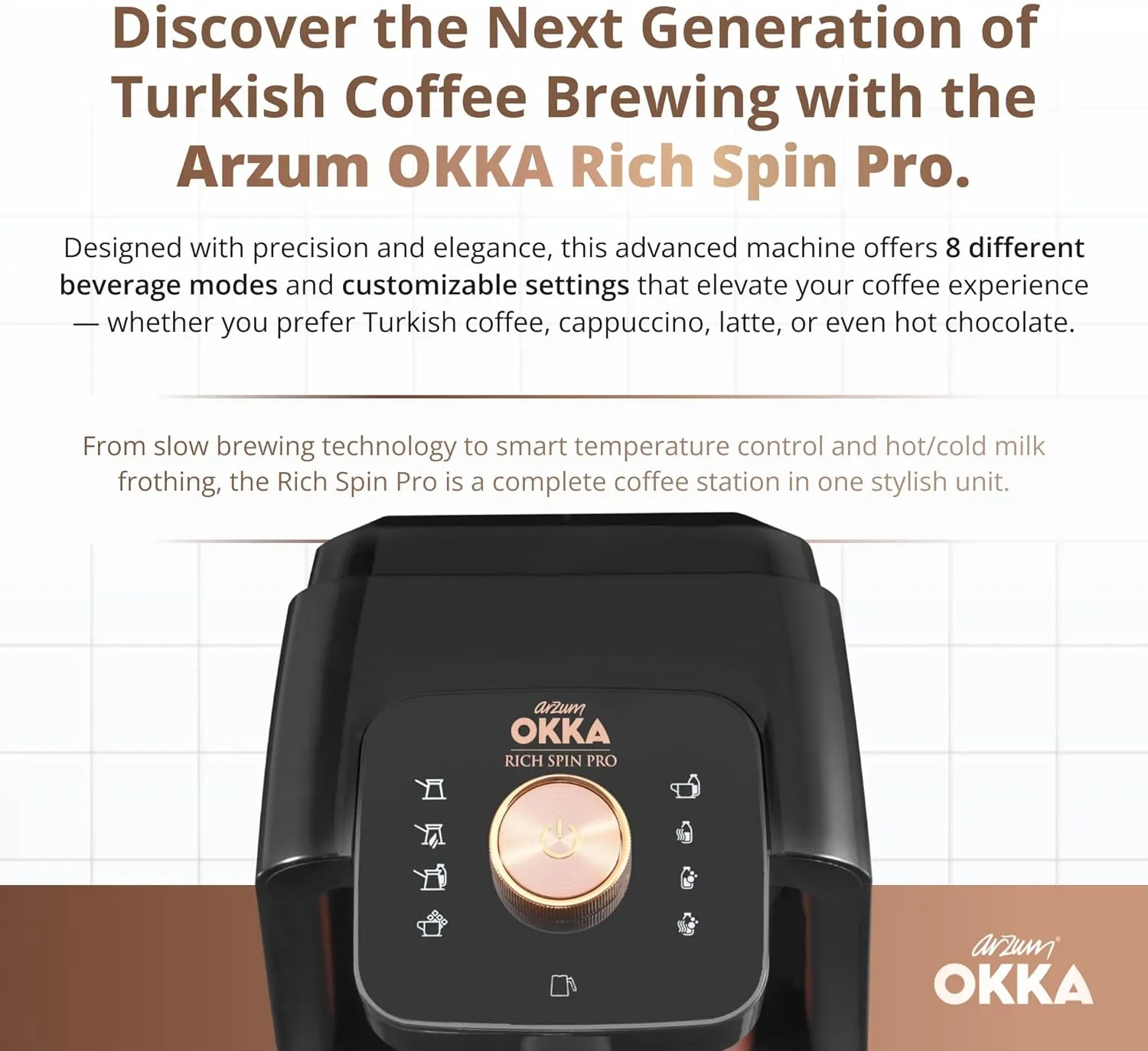 Arzum Okka Rich Spin Pro Automatic Turkish Coffee & Hot Beverage Machine (OK0026) |700W, 8 Modes Incl. Slow Brew & Hot Milk Froth, 5 Cups, Stainless... 3