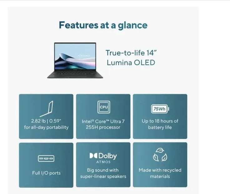 Asus Zenbook 14 OLED UX3405CA Ultra 7 255H 16GB LPDDR5X 512GB SSD 14.0" OLED WUXGA Touch Jasper Gray Win11 90NB14W7-M00MP0 3