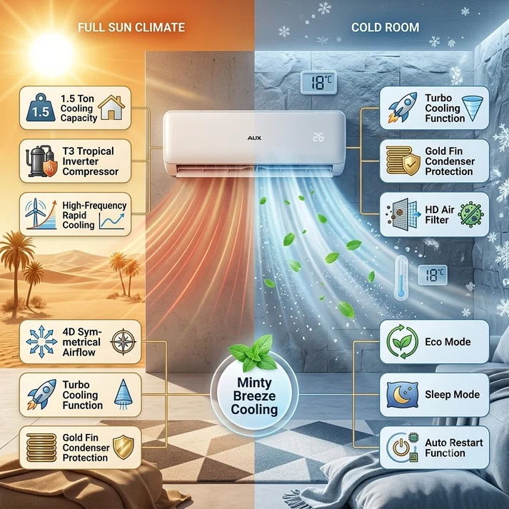 AUX 1.5 Ton Inverter Split Air Conditioner - ATW18A4DI-1AE