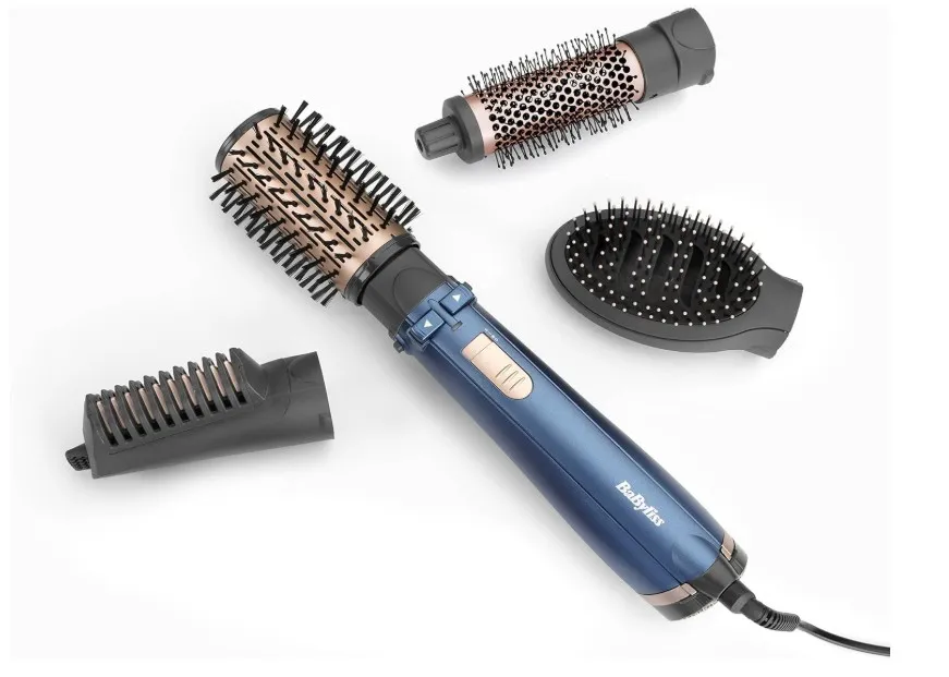 BaByliss Air Styler Pro 1000, 38mm Thermal Brush With 2, 2m Swivel Cord, Rotating 50mm Soft Bristle Brush With 2 Heats Plus A Cool Setting lightweight Design & Salon-quality Results, AS965SDE (Blue)