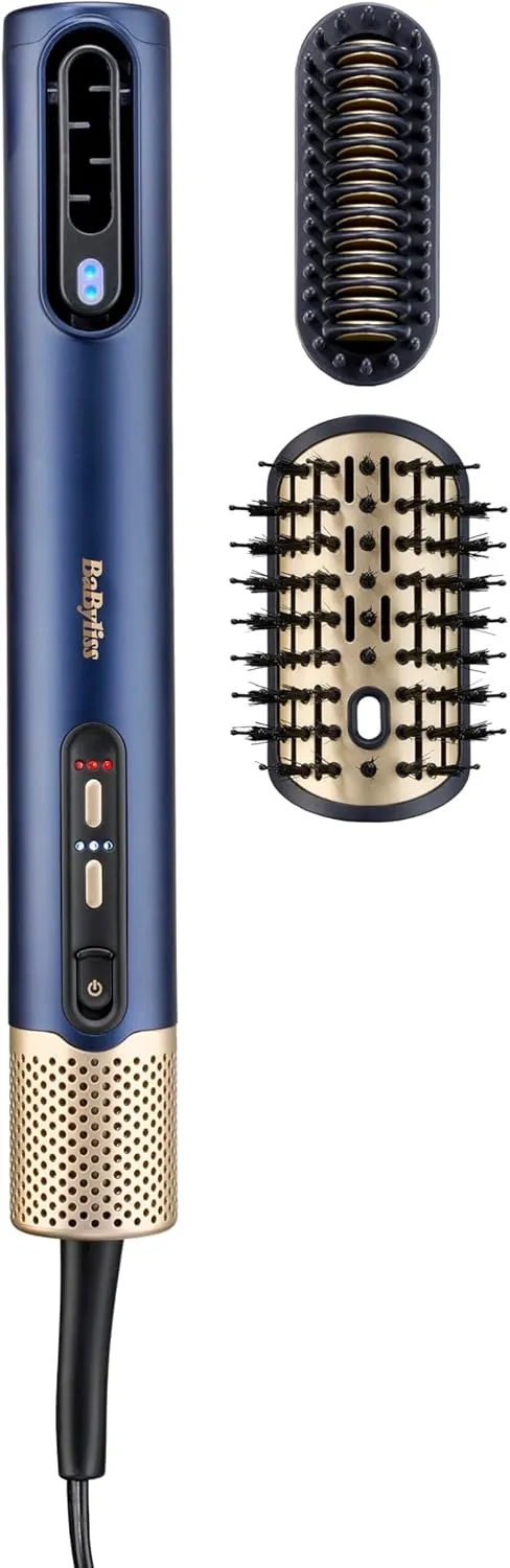 BaByliss Air Wand 3-in-1 Hair Dryer | Straightener & Hot Air Brush with Ion Technology & High-Speed Digital Motor | Includes 2 Attachments | No Heat Damage - (AS6550SDE) (UAE Version)