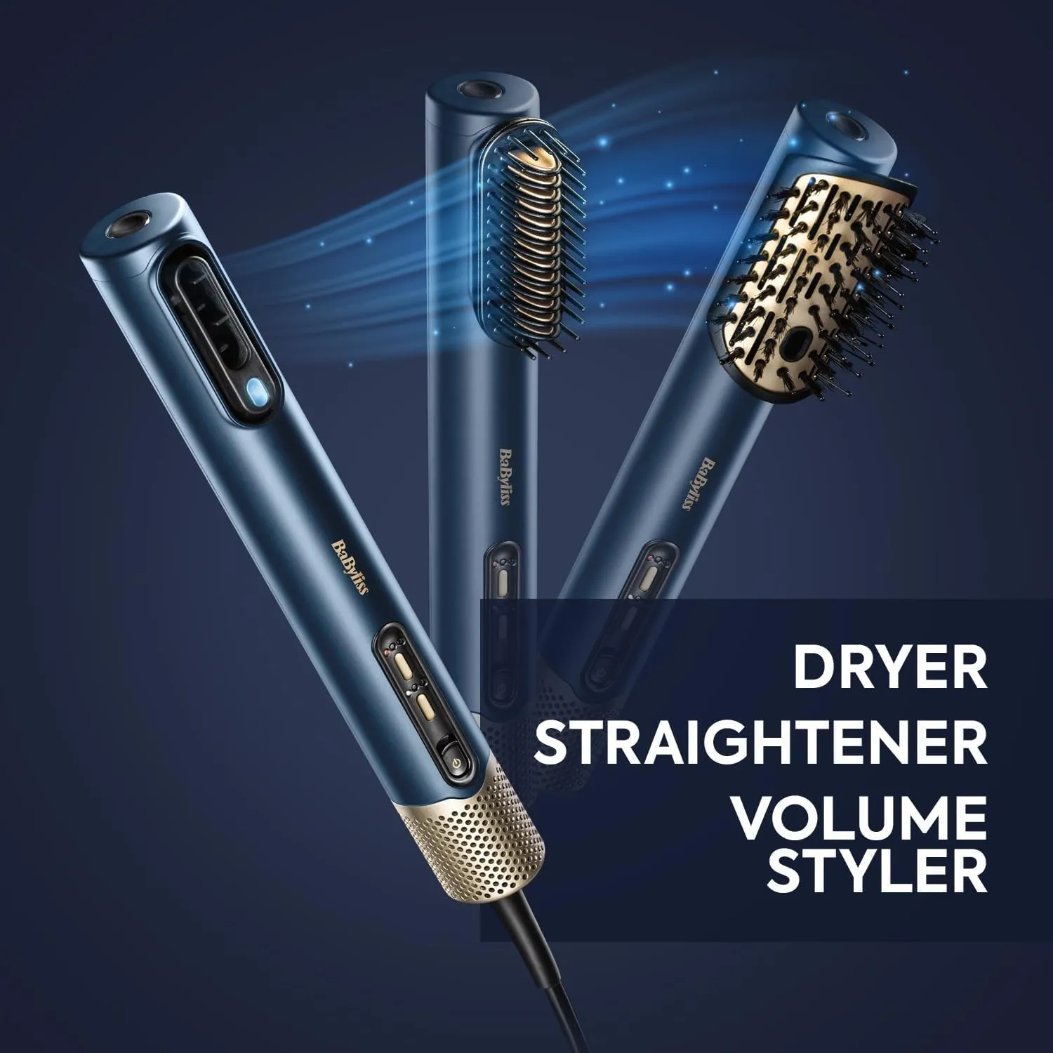 BaByliss Air Wand 3-in-1 Hair Dryer | Straightener & Hot Air Brush with Ion Technology & High-Speed Digital Motor | Includes 2 Attachments | No Heat Damage - (AS6550SDE) (UAE Version)