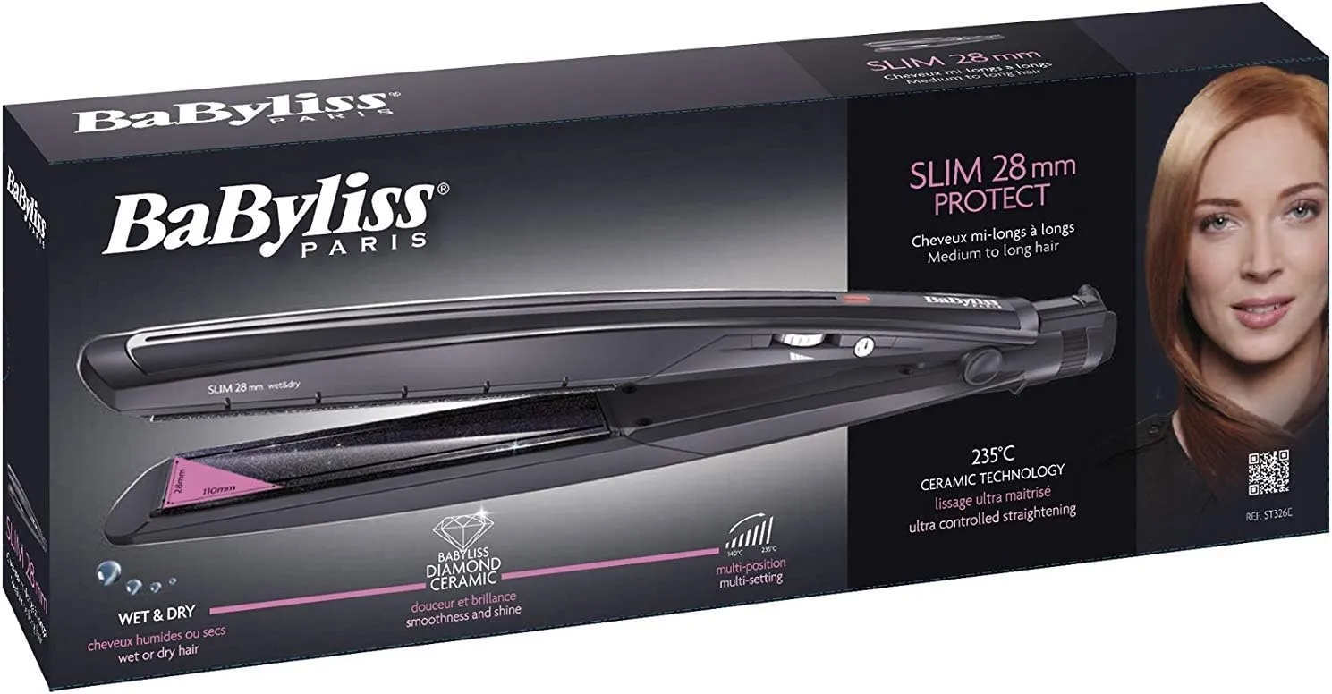 BaByliss Flat Iron Slim Protect 28 mm Wet & Dry Hair Straightener - Black, ST326E 4