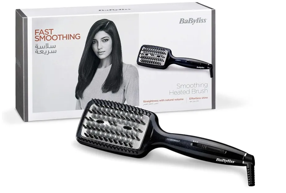 BaByliss Hair Straightening, 3d Tech Hot Brush For Versatile Styling And Smooth Results, Black Design For A Sleek, Durable Construction For Long-lasting Performance, HSB101SDE (Black) (UAE Version)