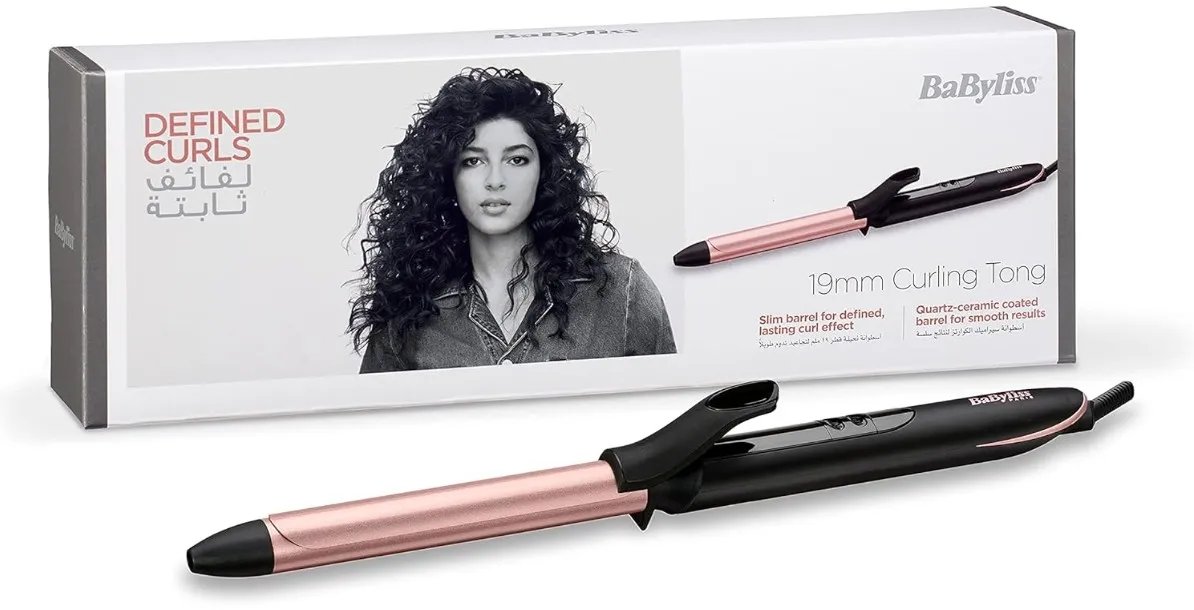 BaByliss Rose Quartz 19mm Curling Tong | Advanced Ceramics Ultra-Fast Heat Up Hair Curling Iron | Non Ionic 2.5m Swivel Cord | 6 Heat Settings From 160°C-210°C With Auto Shut Off | C450SDE (Rose Gold)
