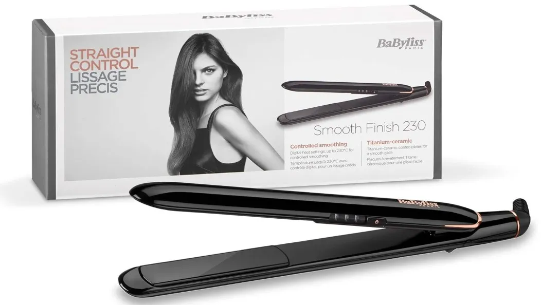 BaByliss Smooth Finish 230 Hair Straightener |Titanium Ceramic Plates For Efficient Straightening |Adjustable Temperature Settings For Versatile Styling |Salon-quality Results At Home| ST250SDE(Black)