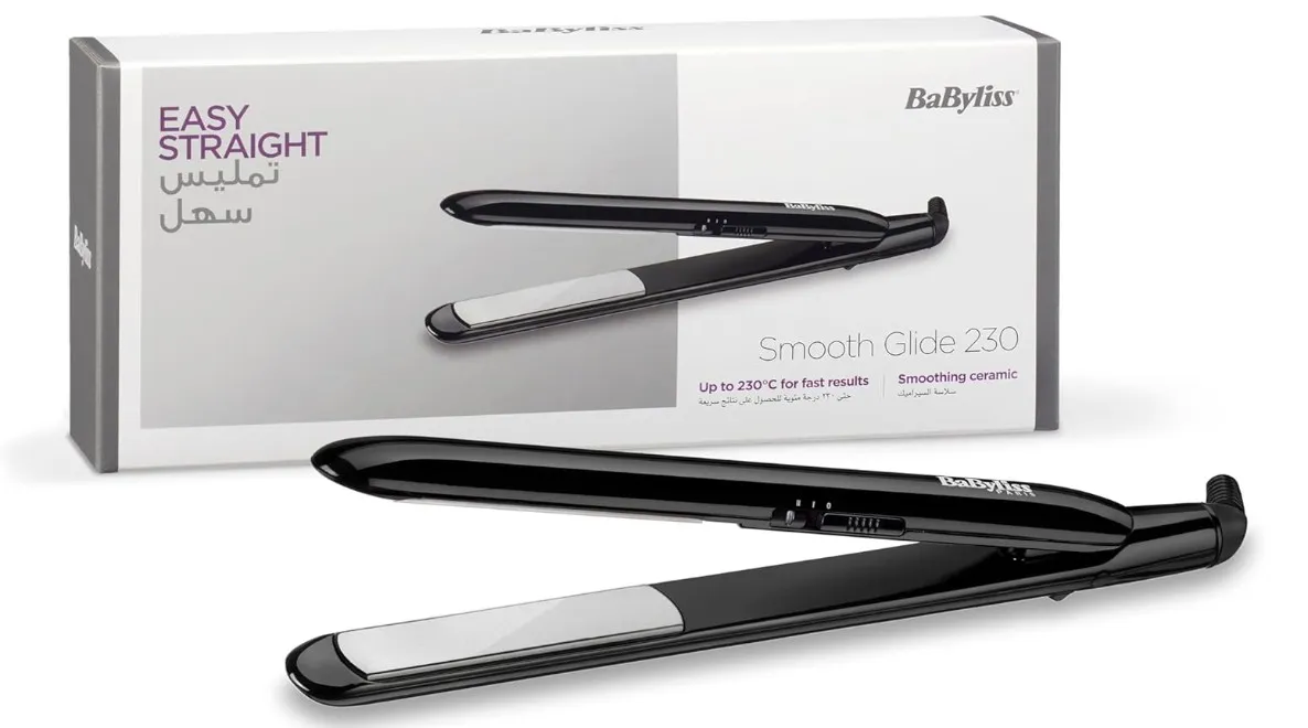 BaByliss Smooth Glide 230 Hair Straightener | Fast Heat Up Ceramic Coated Plates For Rapid Results | 2 Digital Temp Settings 200°C - 230°C | Breathe Easy With Auto Shut Off Function | ST240SDE (Black)