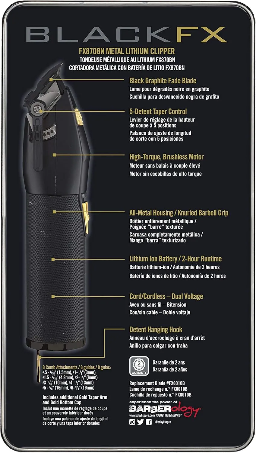 BaBylissPRO Barberology Hair Clipper For Men FX870BN BLACKFX Cord/Cordless Professional Hair Clipper 3