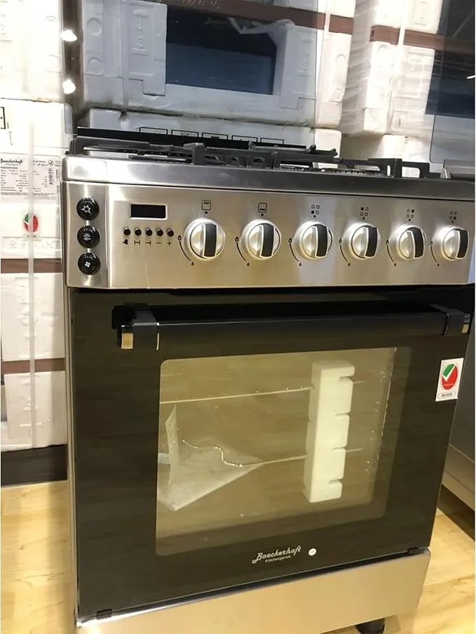 Baeckerhaft 60cm Gas Cooker with Gas Oven & Grill, 4 Burners, Stainless Steel Body, Auto Ignition, Cast Iron Pan Support, Mechanical Timer, Silver – GFG65TSCSS 4